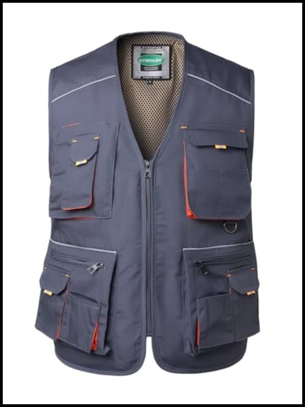Men's Utility Tool Vest Multi-Pocket Work Safety Sleeveless Zip Vest